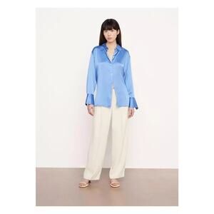 Vince Blue 100% Silk Button Down Point Collar Blouse XXS NEW